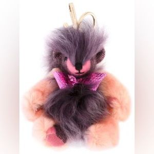 🩷 Burberry Thomas Pink Bear PomPom Keychain Charm Key Ring In Check Cashmere
